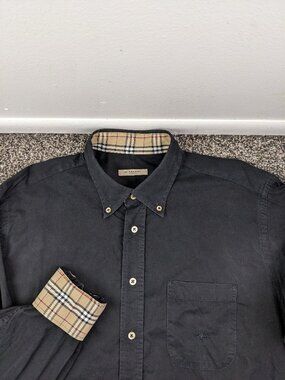 Burberry London Shirt Nova Check Flip Cuff L/S Button Up Black Mens Large